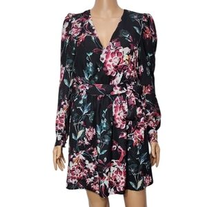 BEBE Women’s Multi Colored‎ Floral V Neck Long Sleeve Mini Dress Size 4 Small